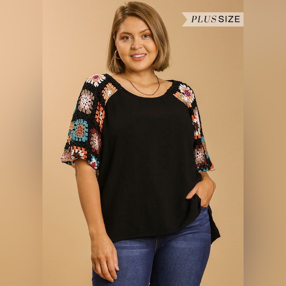 Umgee Black Relaxed Cut Out Embellished Blouse